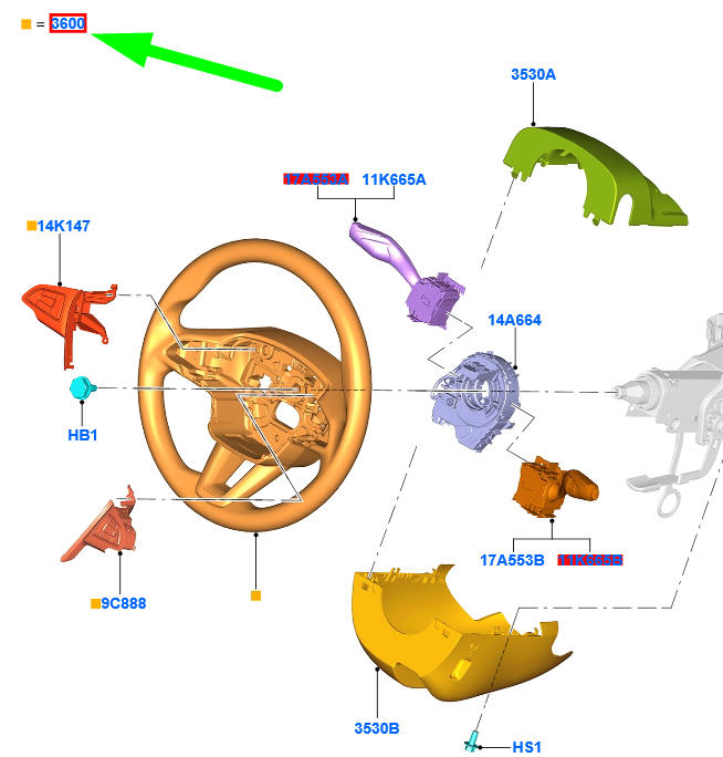 new ford kuga c520 mk2 steering wheel gv41-3600-jd3zhe 2273377 original