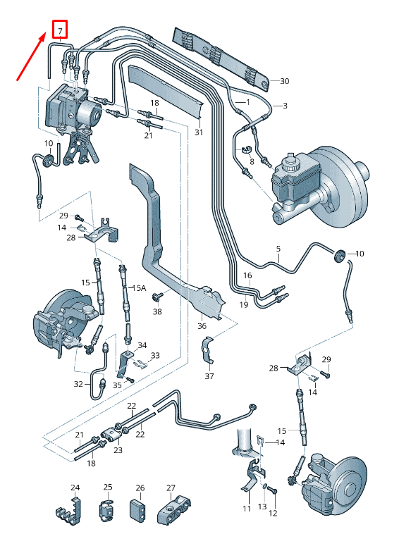 new vw eos 1f rh brake pipe from hydraulics to brake hose rhd 1k2614724m