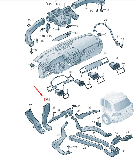 NEW VW TOUAREG 7P FRONT RIGHT CABIN HEATER AIR CHANNEL RHD 7P2819945A