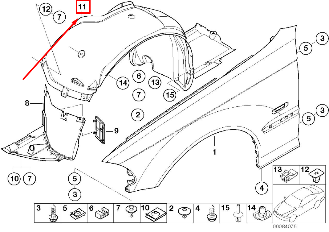new bmw 3 e46 front right inner fender lining 51718268346 8268346 original