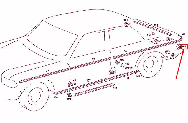NEW MB SALOON W123 REAR BUMPER LEFT LEDGE MOULDING A1236900762 ORIGINAL