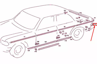 NEW MB SALOON W123 REAR BUMPER LEFT LEDGE MOULDING A1236900762 ORIGINAL