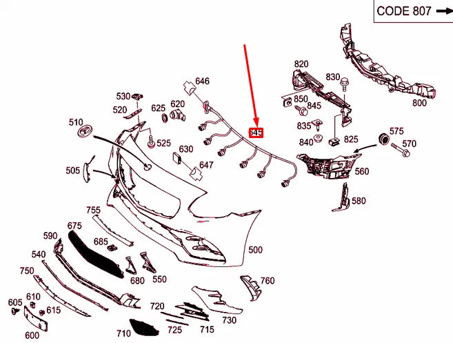 NEW MB SLK R172 AMG FRONT BUMPER ELECTRICAL WIRING HARNESS A1725404401 ORIGINAL