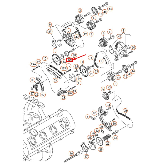 NEW AUDI A4 B7 ENGINE TIMING CHAIN BEARING PIN 057109224D