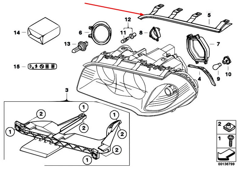 NEW BMW X3 E83 LEFT HEADLIGHT UPPER GASKET SEAL 63126939273 6939273 ORIGINAL