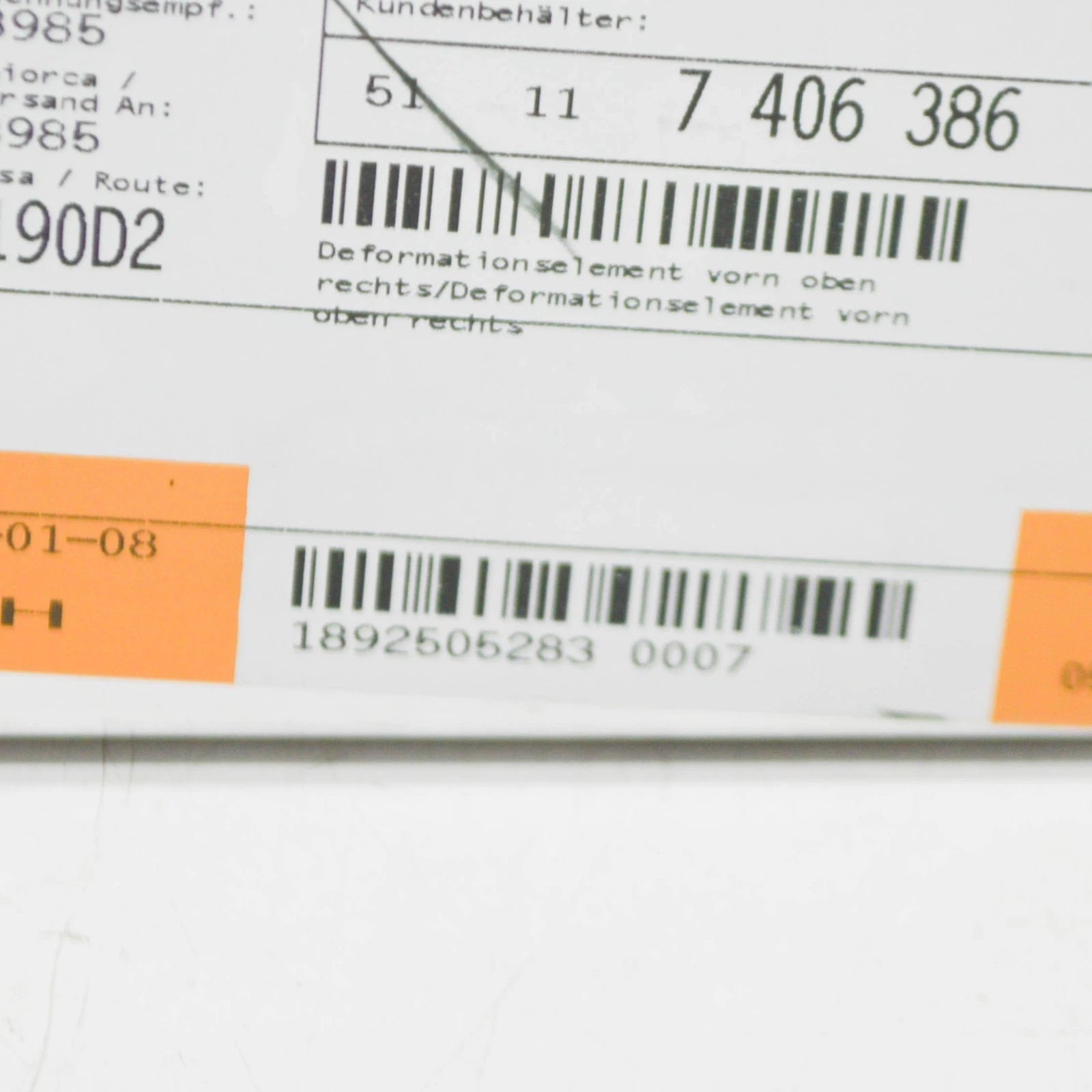 NEW BMW X1 F48 FRONT BUMPER RIGHT DEFORMATION ELEMENT 51117406386 2015 ORIGINAL