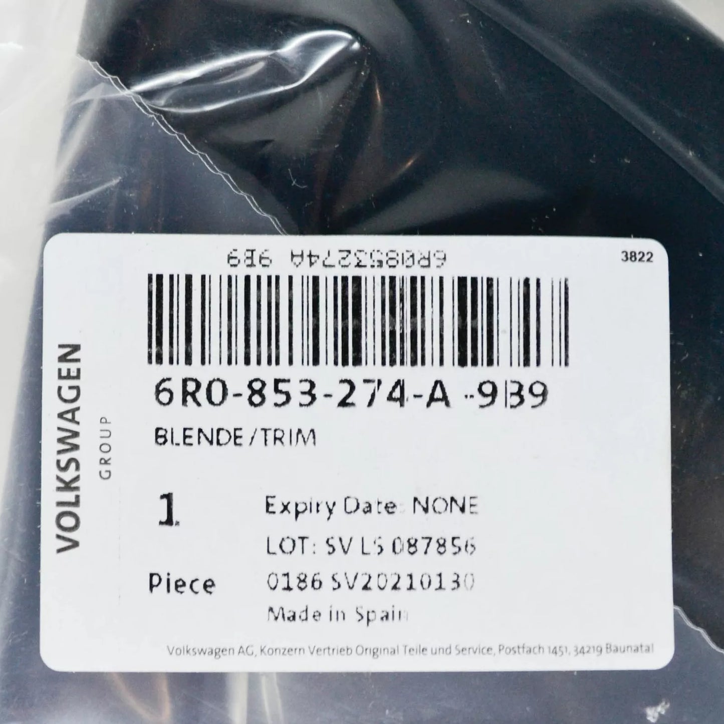 NEW VW POLO MK5 6R FRONT RIGHT DOOR MIRROR TRIANGLE COVER 6R0853274A9B9 ORIGINAL