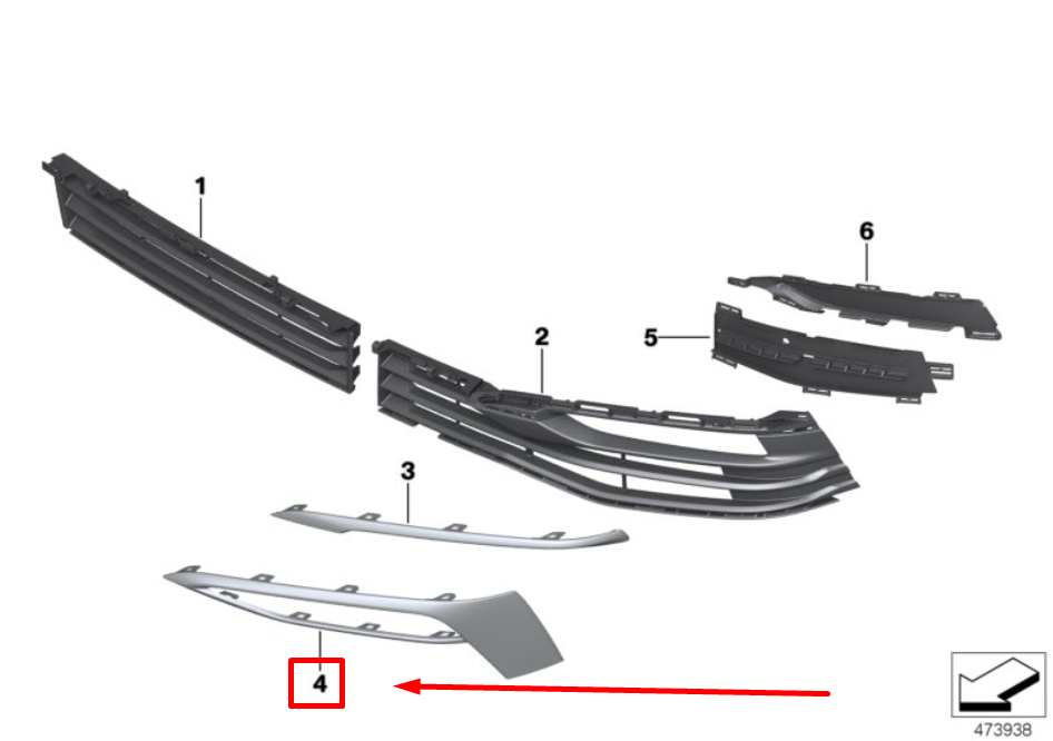 new bmw g31 front right bumper grille molding 7385282 51117385282 original