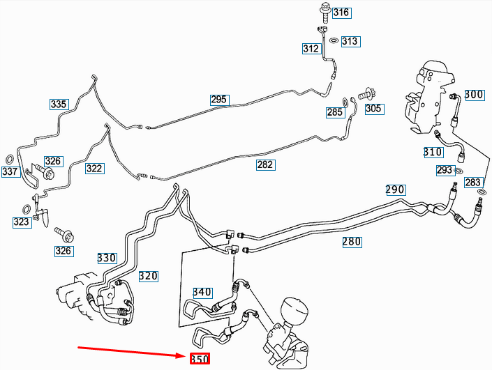 new mb sl r230 hose from pulsation damper to t-piece return a2309973382 original