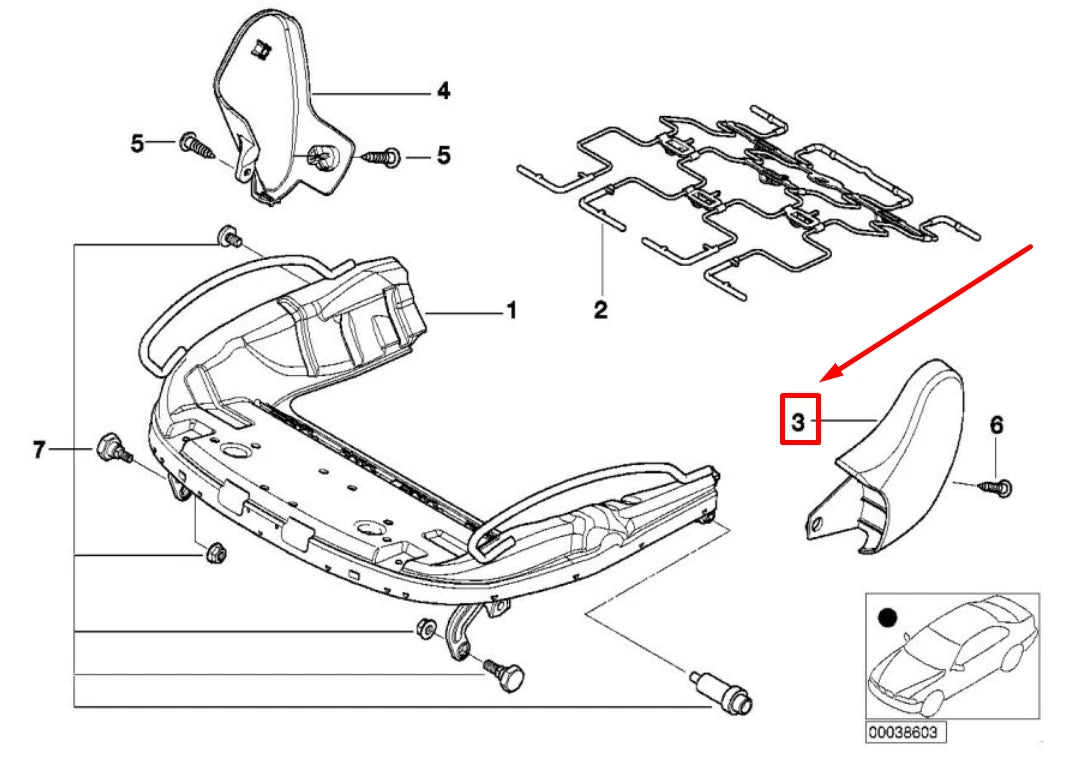 NEW BMW 3 E46 FRONT LEFT SEAT FRAME OUTER COVERING 8255367 52108255367 ORIGINAL