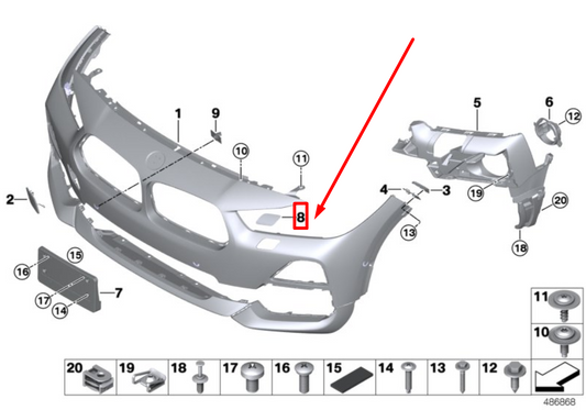 new bmw x2 f39 right side headlight washer cover cap 7499490 51117499490