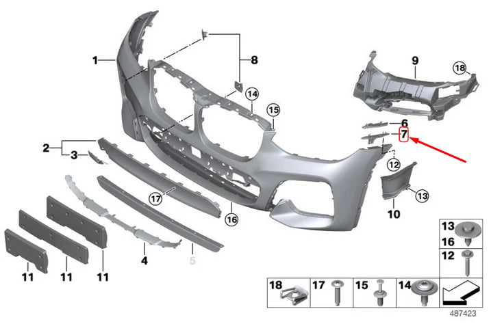 NEW BMW X3 G01 FRONT BUMPER M RIGHT INSERT 51117399984 ORIGINAL
