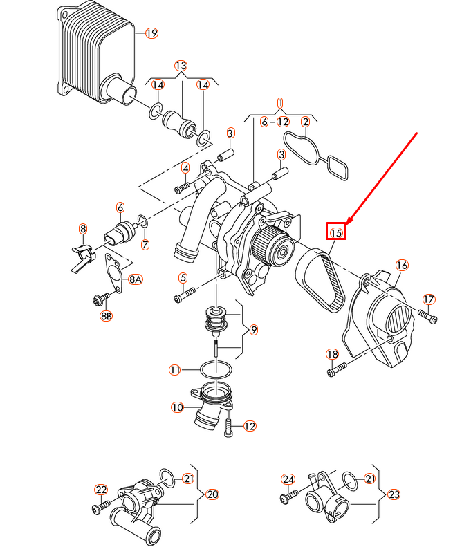 new audi a3 8p water pump toothed belt 06h121605e original