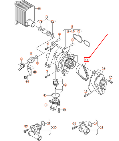 new audi a3 8p water pump toothed belt 06h121605e original