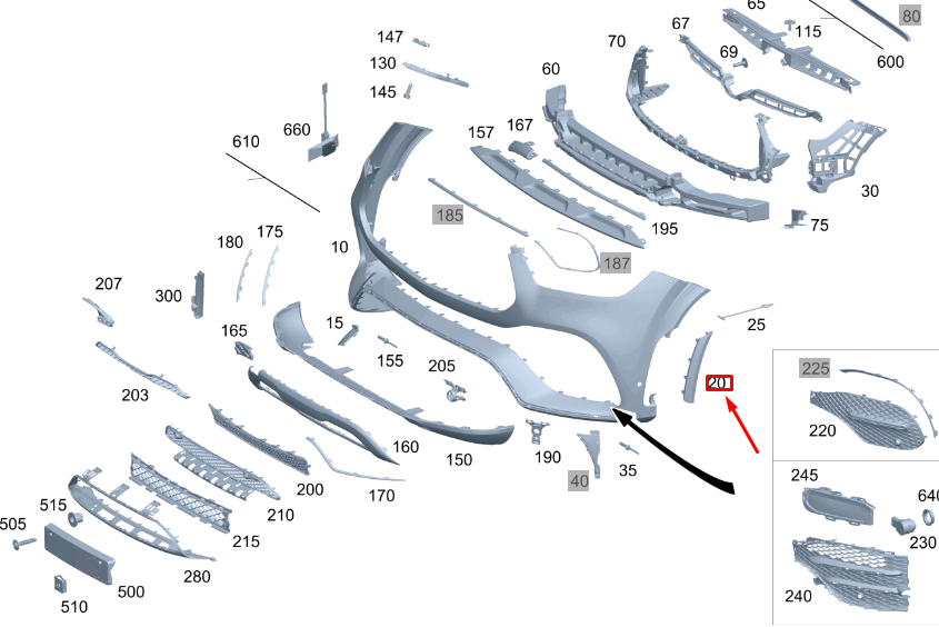 NEW MERCEDES-BENZ GLE W167 FRONT BUMPER LEFT SIDE COVER A16788557039999 ORIGINAL