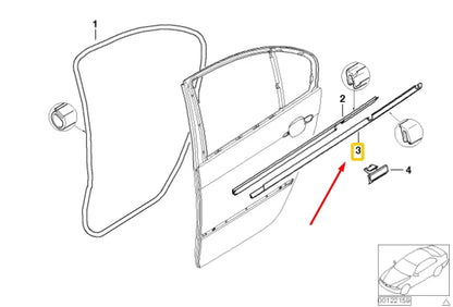 NEW BMW 3 E46 REAR LEFT DOOR WINDOW OUTER WEATHERSTRIP 51348194759 ORIGINAL