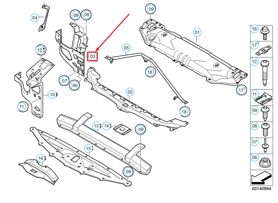 NEW BMW 5 E60 FRONT PANEL RIGHT RADIATOR SUPPORT BRACKET 51647163484 ORIGINAL
