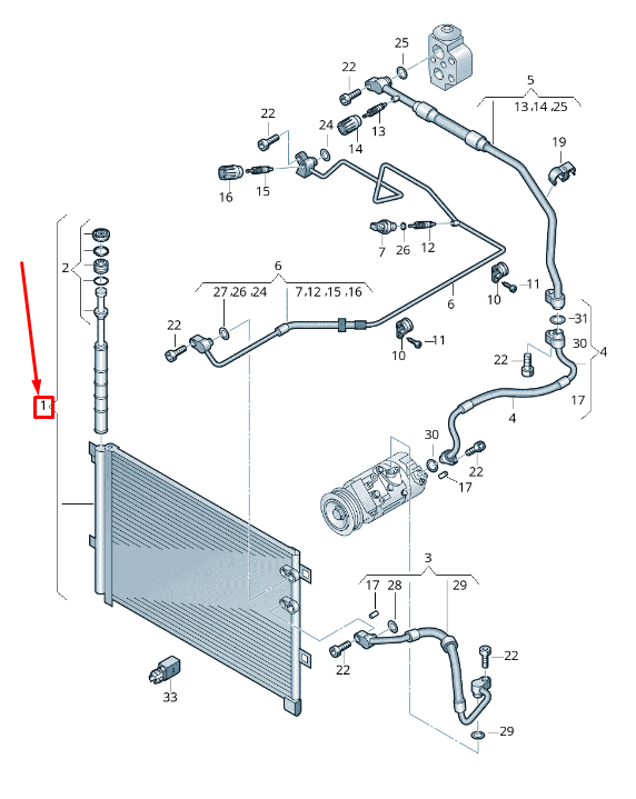 new vw amarok 2h a/c condenser with fluid reservoir 2h0820411d original