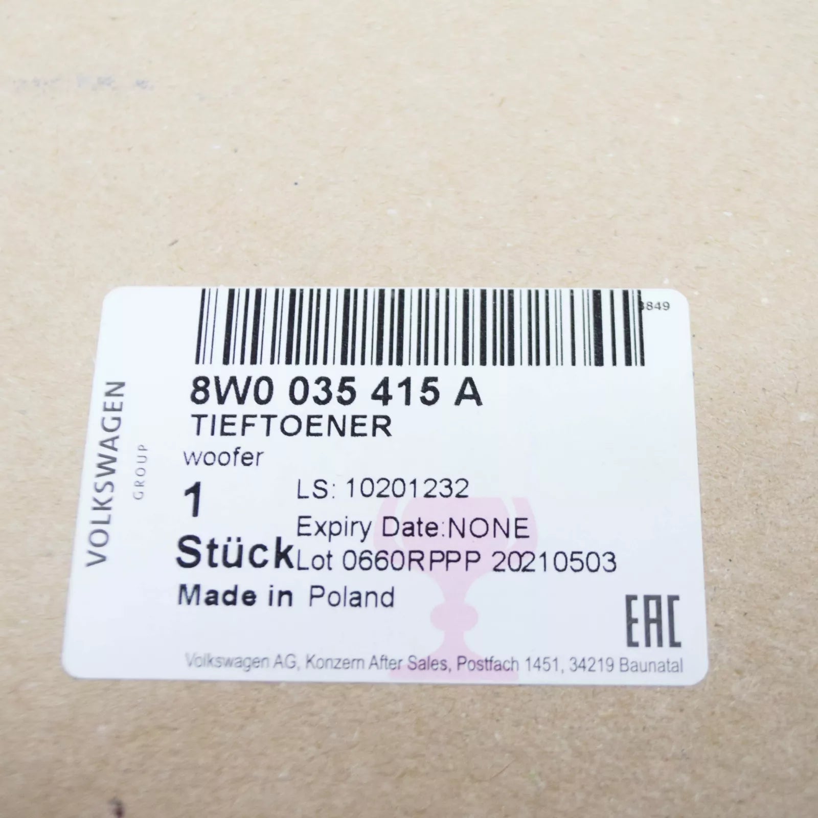 NEW AUDI A4 B9 FRONT DOOR BASS LOUDSPEAKER 8W0035415A ORIGINAL