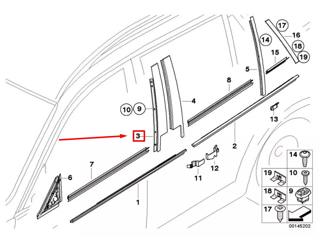 NEW BMW 3 E90 FRONT LEFT B-PILLAR WINDOW FINISHER 7906907 51337906907 ORIGINAL