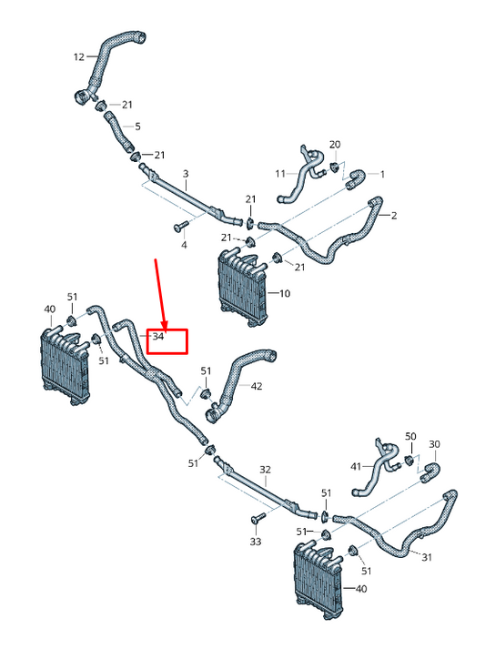 new audi a6 c8 additional cooler for coolant coolant hose 4k0122902a original