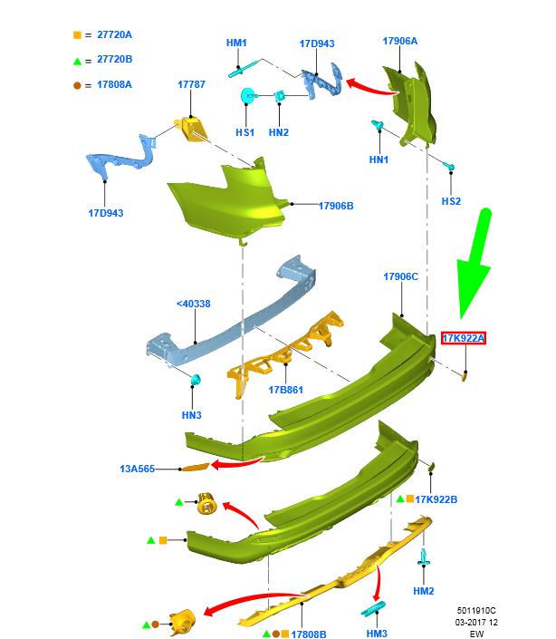 new ford focus mk3 c346 rear bumper cover 1705387 bm51-n17k922-ab original
