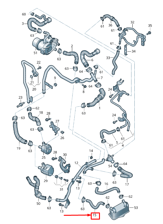 new audi q3 f3 coolant hose with valve 5qf122058c original