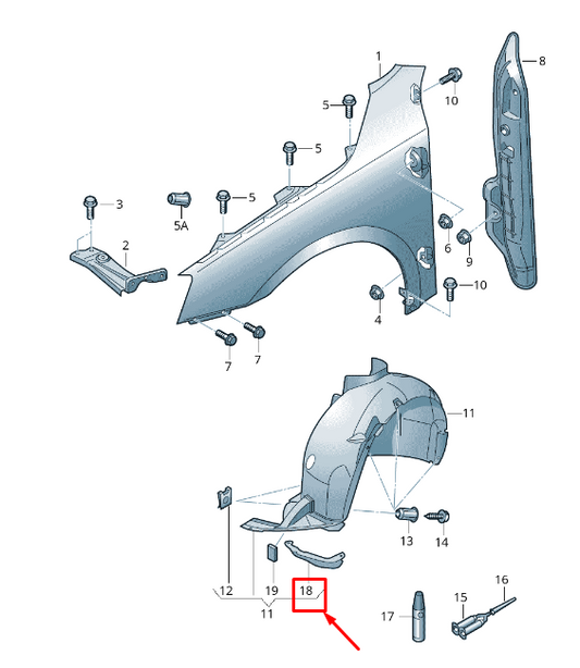 new skoda octavia 5e mk3 front left wheel arch spoiler 5e0853887c original