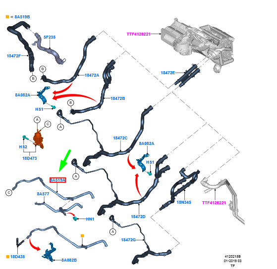 new ford transit custom mk1 water outlet tube assy 2453473 original