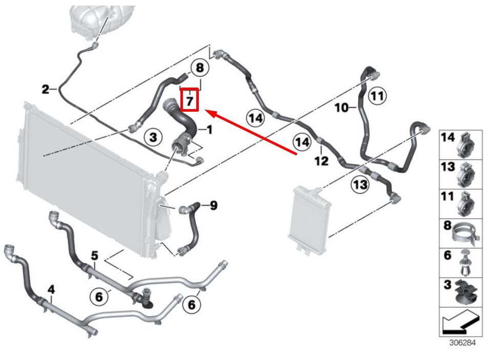 new bmw 3 f30, f80 lower coolant hose 7648644 17127648644 original