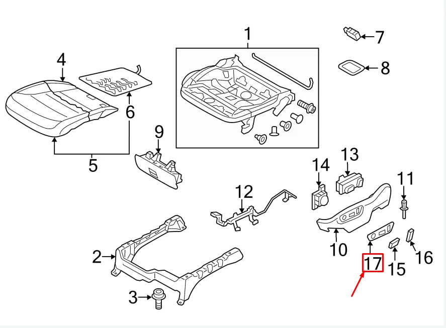 NEW VW TOUAREG 7P FRONT LEFT SEAT SWITCH BEZEL 7P6882515C9B9 ORIGINAL