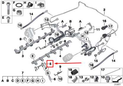 new bmw 7 e65, e66 fuel injection pipe double holder 7515345 13537515345