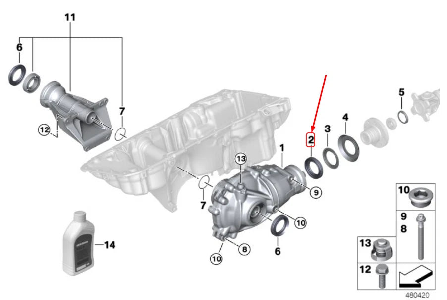 NEW BMW 1 F20 FRONT DIFFERENTIAL SHAFT SEAL 31527507697 ORIGINAL