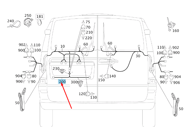 NEW MB VITO W639 REAR LICENCE PLATE LAMP WIRING HARNESS A6394404809 ORIGINAL