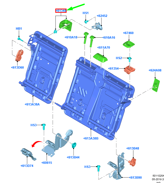 new ford mondeo 5 rear seat back left cover 5260395 ds73-f61349-ad35b8 original