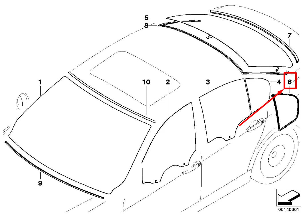 NEW BMW 3 E90 REAR RIGHT DOOR SIDE WINDOW VENT SEAL 7060220 51347060220 ORIGINAL