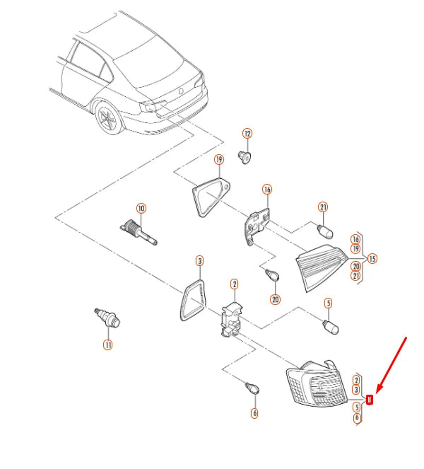 NEW VOLKSWAGEN JETTA A6 REAR RIGHT OUTER TAILLIGHT 5C6945096F ORIGINAL