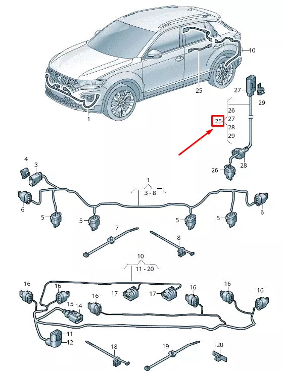 NEW VOLKSWAGEN T-ROC A11 ADAPTER CABLE LOOM 5G0971154