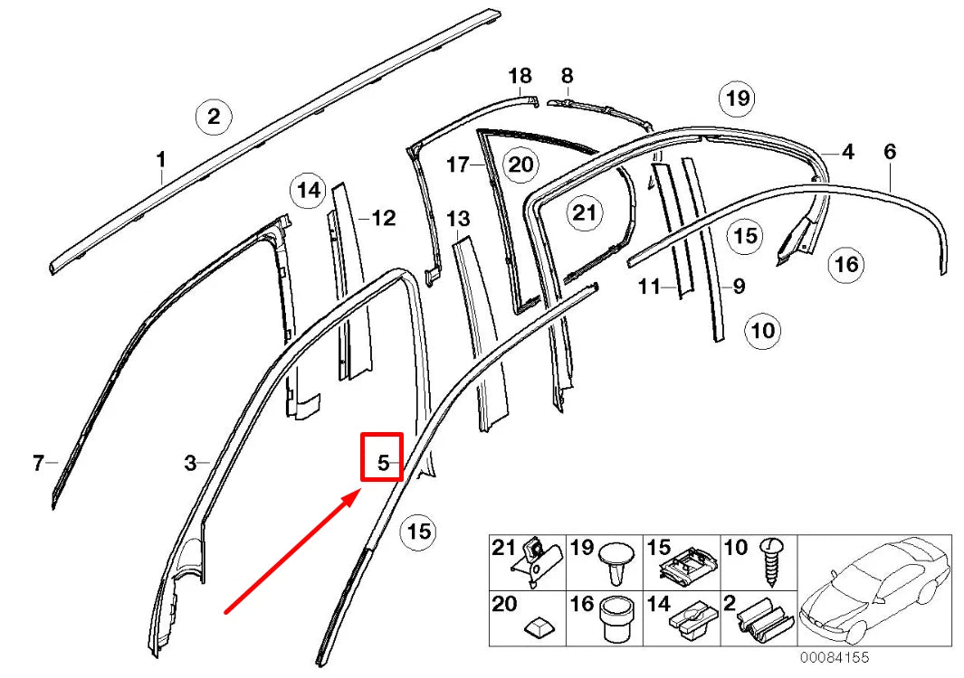 NEW BMW 5 E39 FRONT LEFT DOOR TOP COVERING 8185269 51328185269 ORIGINAL