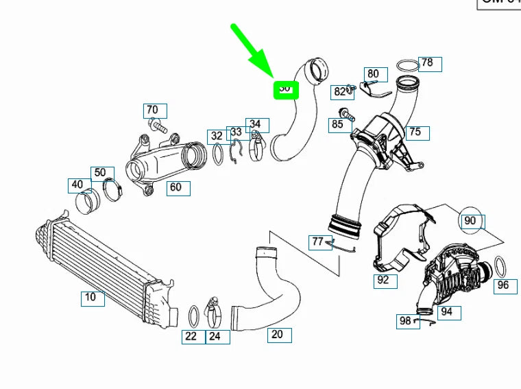 NEW MERCEDES-BENZ S W221 RIGHT INTERCOOLER HOSE A2215281582