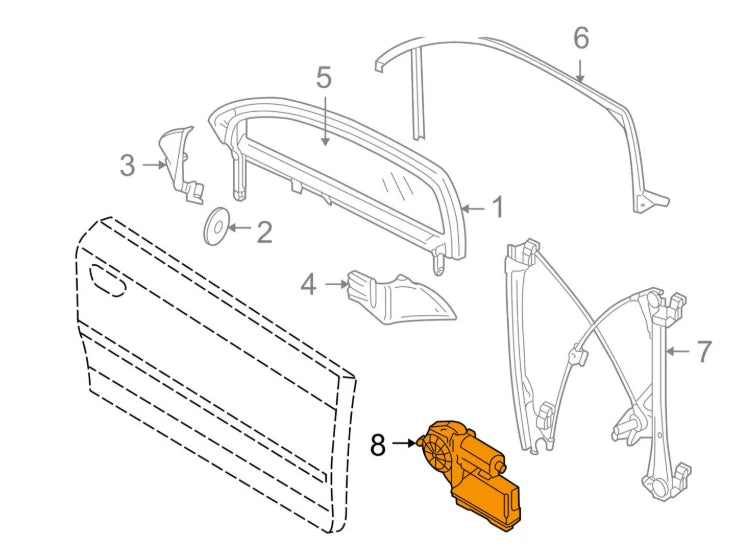 NEW AUDI A3 8P FRONT LEFT DOOR WINDOW GLASS REGULATOR MOTOR 8P0959801P ORIGINAL