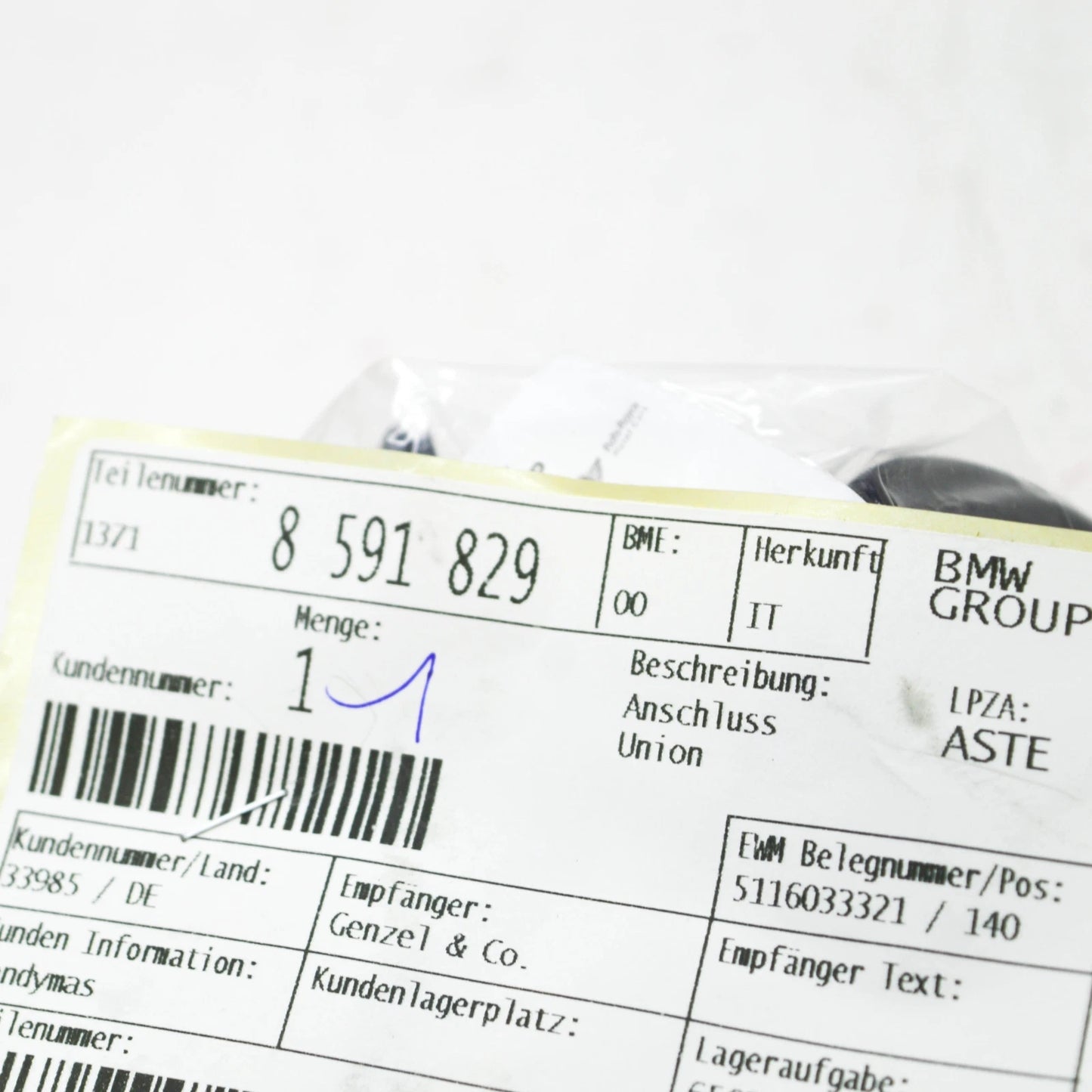 NEW BMW 5 G30 INTAKE MUFFLER FILTER CARTRIDGE UNION 13718591829 ORIGINAL