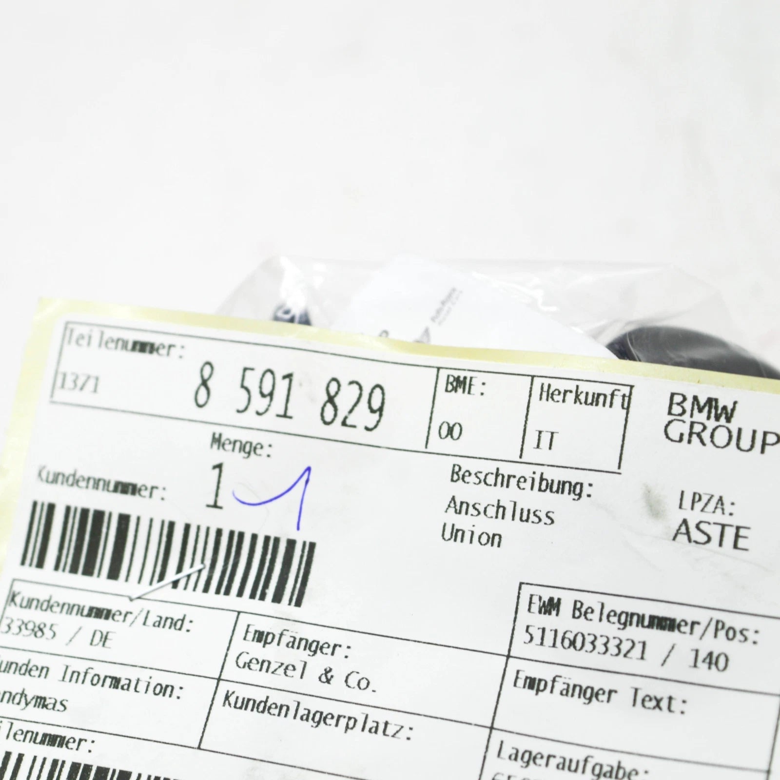 NEW BMW 5 G30 INTAKE MUFFLER FILTER CARTRIDGE UNION 13718591829 ORIGINAL