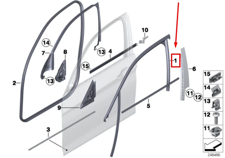NEW BMW 1 F20 FRONT LEFT DOOR WINDOW GUIDE 7376385 51337376385 ORIGINAL
