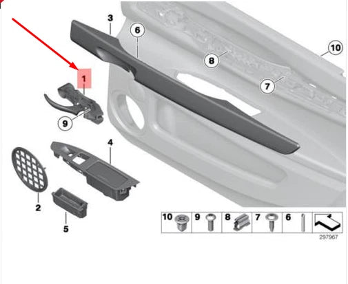 NEW BMW 7 F01 REAR RIGHT INTERIOR DOOR HANDLE 51229116344 9116344 ORIGINAL