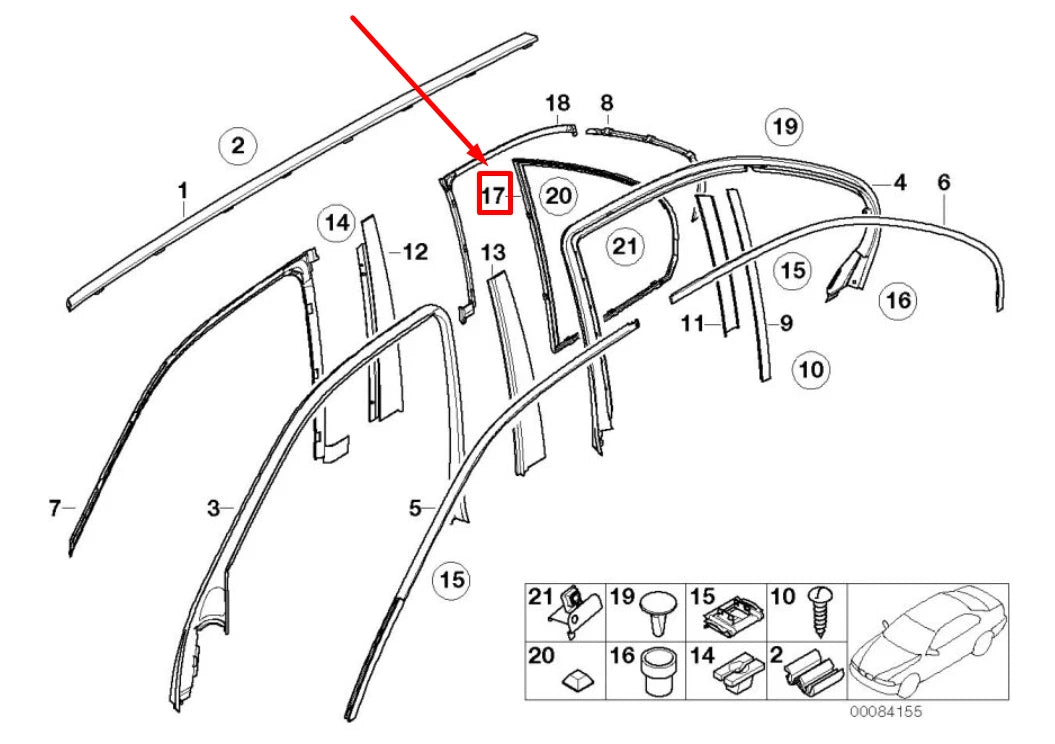 NEW BMW 5 E39 REAR LEFT DOOR QUARTER WINDOW FRAME 51348186183 8186183 ORIGINAL