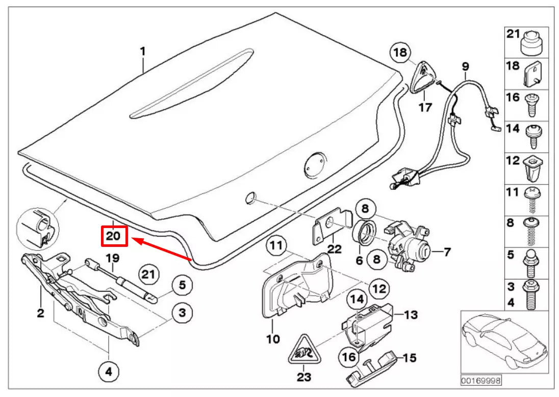 NEW BMW Z4 ROADSTER E85 TRUNK LID GASKET 7016194 51717016194 ORIGINAL