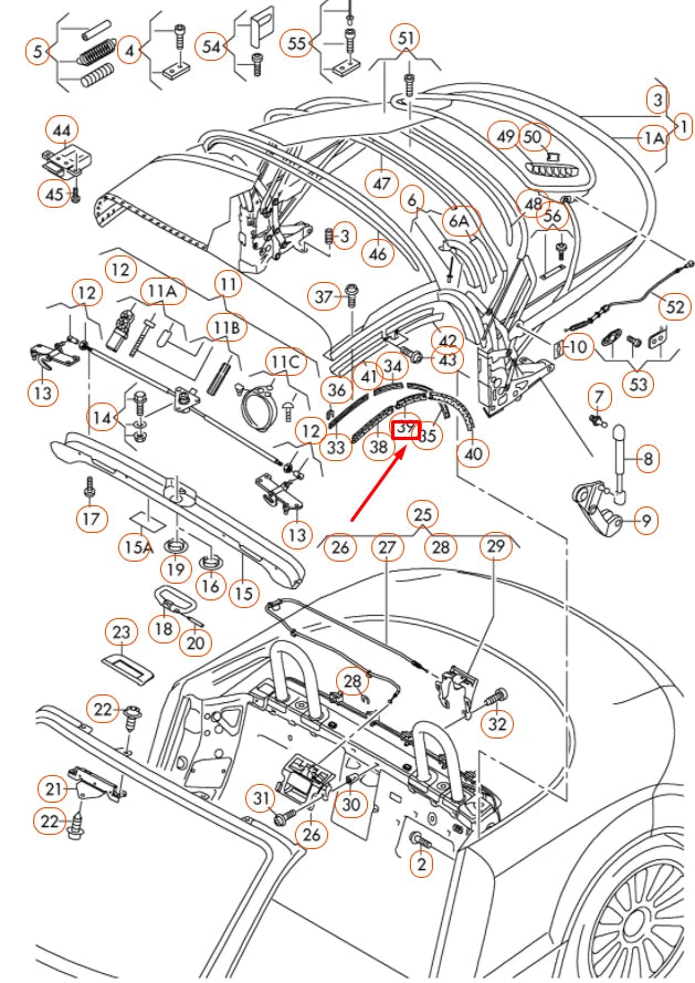 NEW AUDI TT 8J CENTRE LEFT SOFT-TOP FRAME SEAL 8J7871415 ORIGINAL