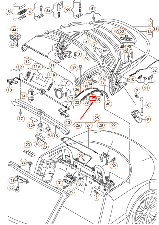 NEW AUDI TT 8J CENTRE LEFT SOFT-TOP FRAME SEAL 8J7871415 ORIGINAL