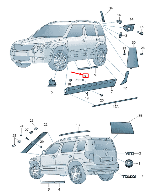 new skoda yeti 5l front left side member molding 5l0853491e9b9 original